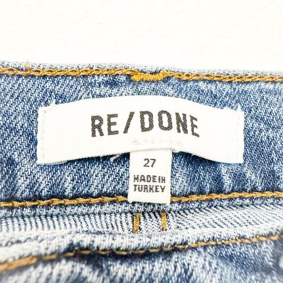 Re/Done 70's Stove Pipe Raw Hem Medium Wash Button Fly Denim Jeans Size 27 - Picture 6 of 9